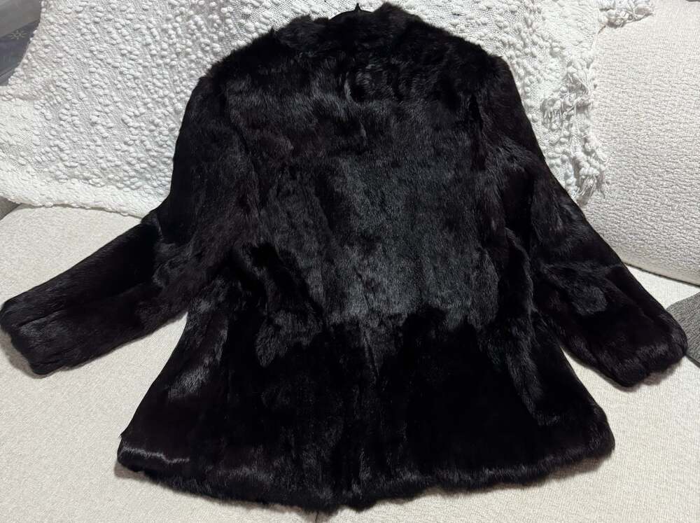 The Taube Collection London Genuine French Rabbit Fur Jacket Black/Burgundy - Picture 3 of 10